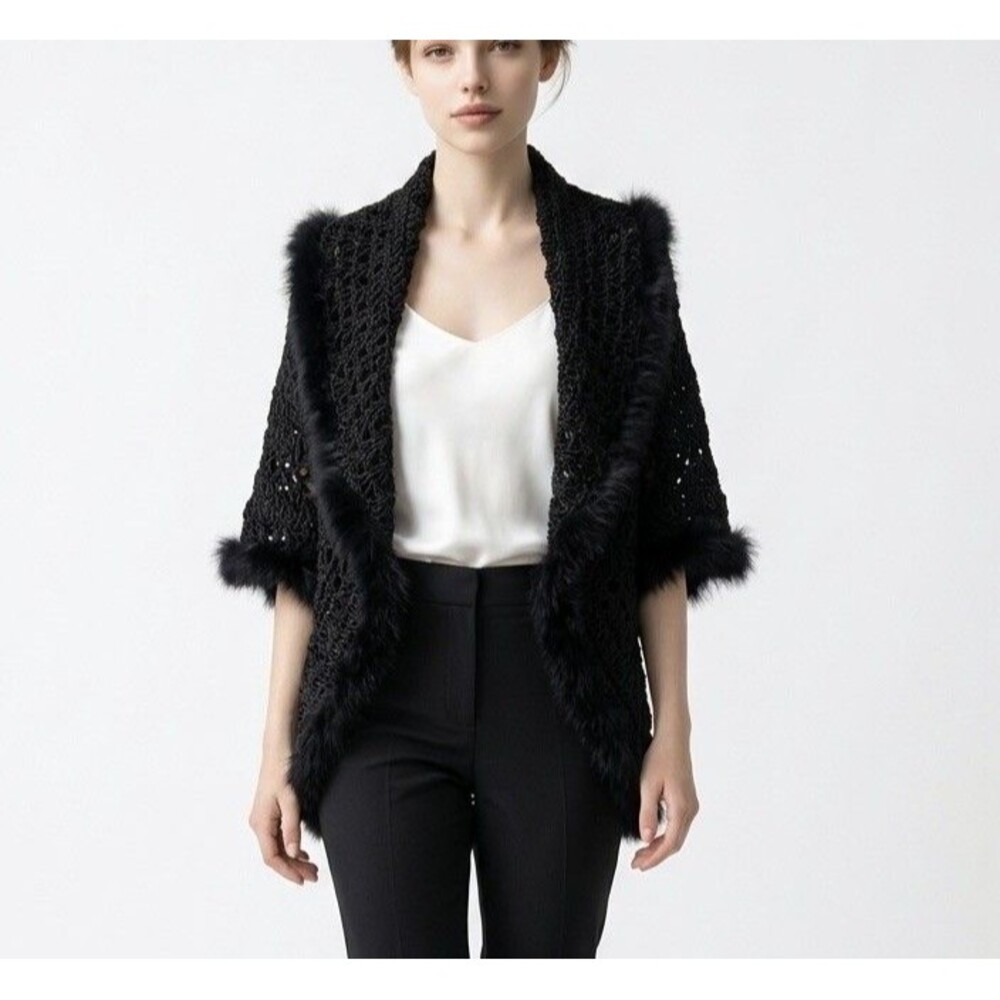 Sloni Acrylic Wool Blend Open Cardigan Black Collard Sweater Women S/M